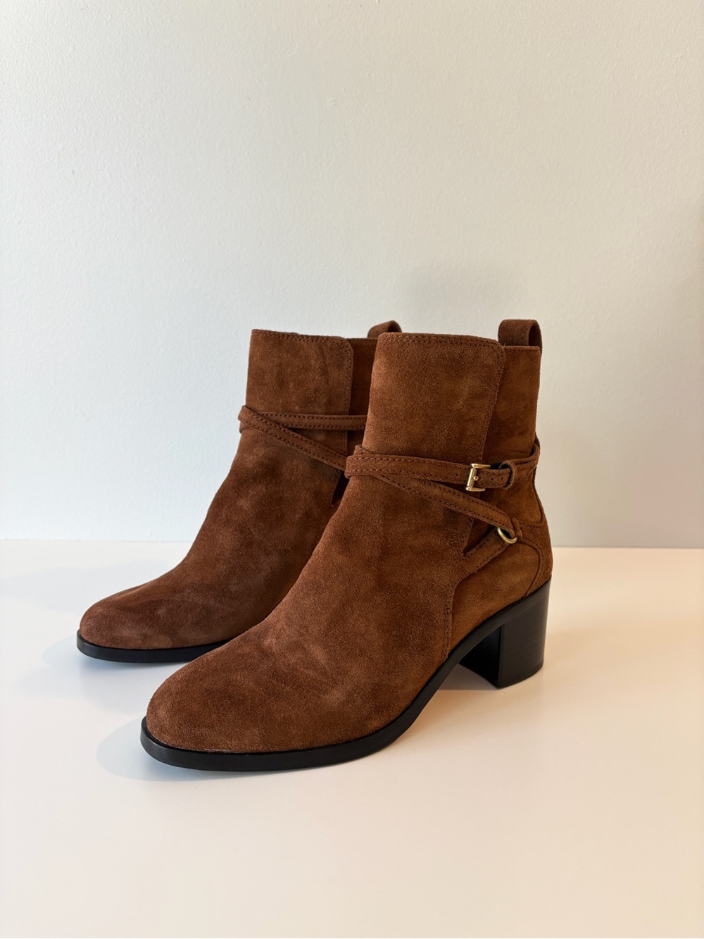 Rag & Bone Brown Suede Leather Hazel Buckle Stacked Heel Ankle Boot